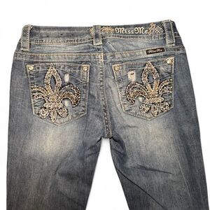 Miss Me Women's Signature Straight JE8448T3L Embellished Blue Jeans Size 27
